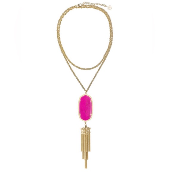 Kendra Scott Jewelry - [Kendra Scott] Rayne Chandelier Tassel Long Pendant Necklace Hot Pink/Gold Tone